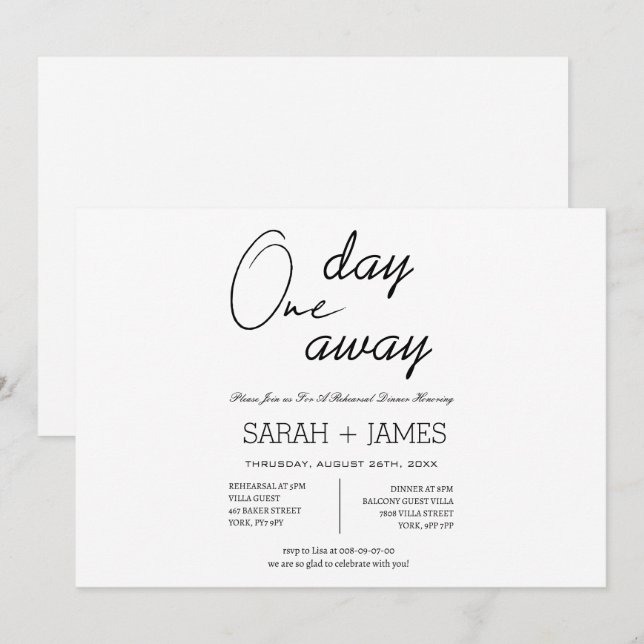 Invitation Simple Dîner de Répétition la Veille du Mariage No (Devant / Derrière)