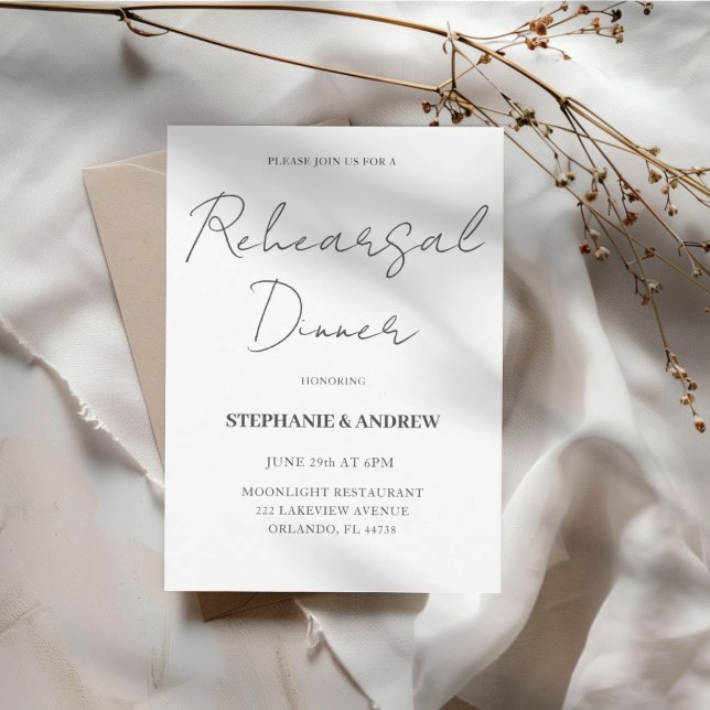 Invitation Simple Dîner de Répétition Mariage Noir & Blanc  (Créateur téléchargé)
