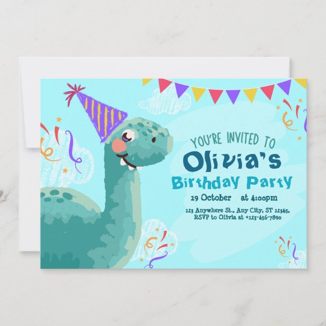 Invitation simple Dinosaur fête d'anniversaire (Devant)