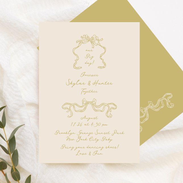 Invitation Simple Doodé manuscrit Bow Cream Mariage de mousse (Créateur téléchargé)