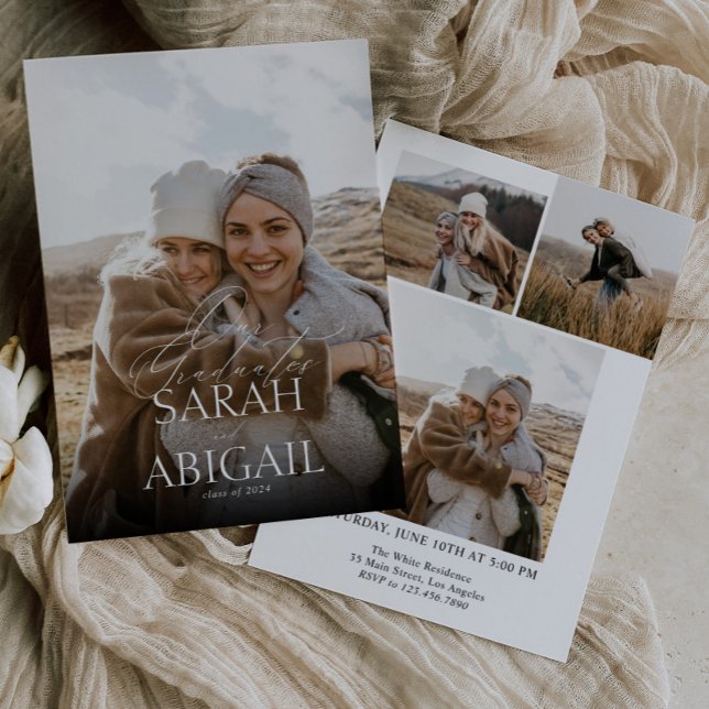 Invitation Simple Double fête Photo Graduation Party (Créateur téléchargé)