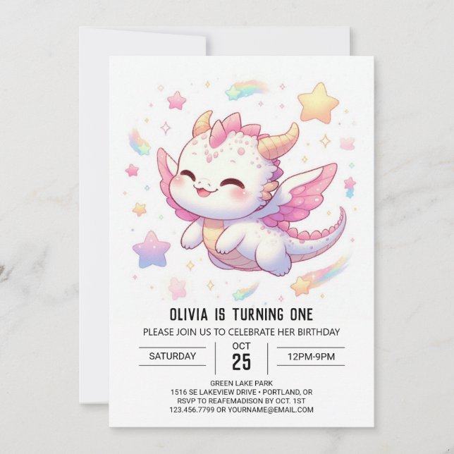 Invitation Simple Dragon 1er anniversaire (Devant)