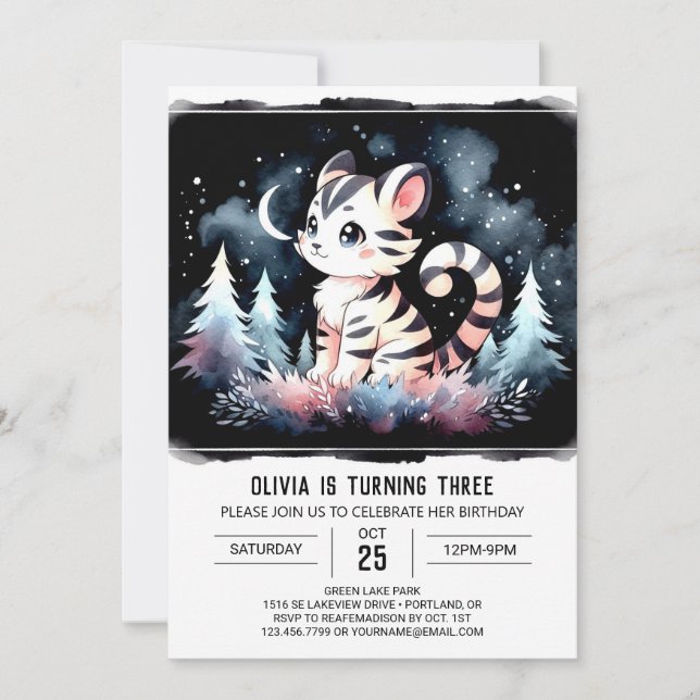Invitation Simple Dreamy Tiger Birthday (Devant)