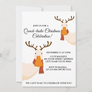 Invitation Simple drôle Noël mignon canard Antlers