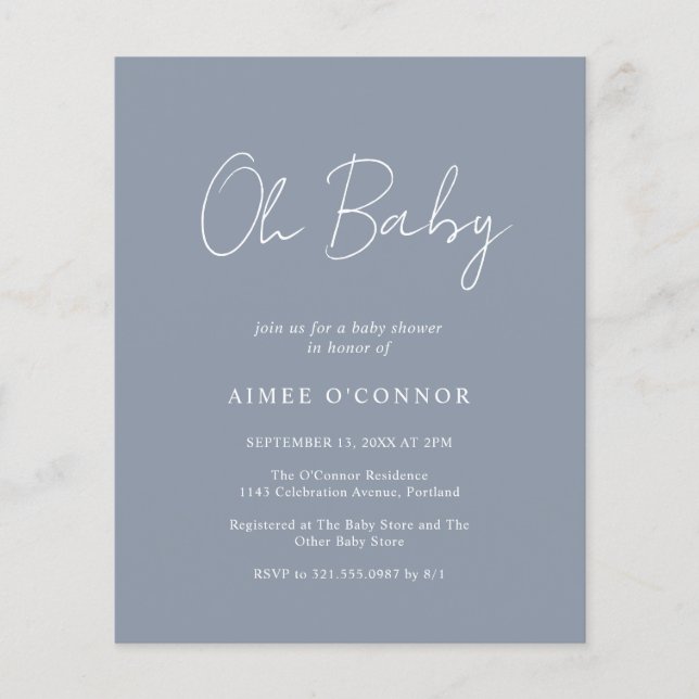 Invitation simple Dusty Blue Budget Baby shower (Devant)