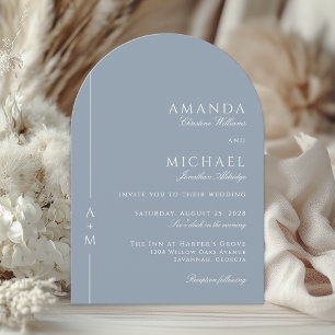 Invitation Simple Dusty Blue Elegant Monogramme Mariage de co