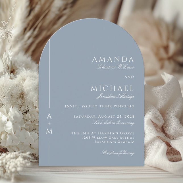 Invitation Simple Dusty Blue Elegant Monogramme Mariage de co (Available in both printed and instant download digital formats.)