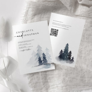 Invitation Simple Dusty Blue Mountain QR Code Mariage