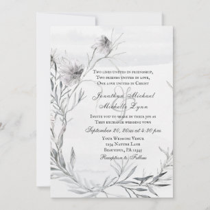 Invitation Simple Dusty Grey Crayon Fleurs Mariage chrétien