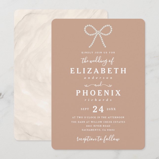 Invitation Simple Dusty Peach Perle Arc Tendance Mariage (Devant / Derrière)