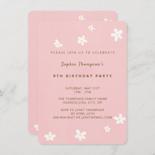 Invitation Simple Dusty Rose mignonne Daisies Fille fête d'an