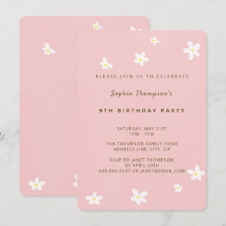 Invitation Simple Dusty Rose mignonne Daisies Fille fête d'an