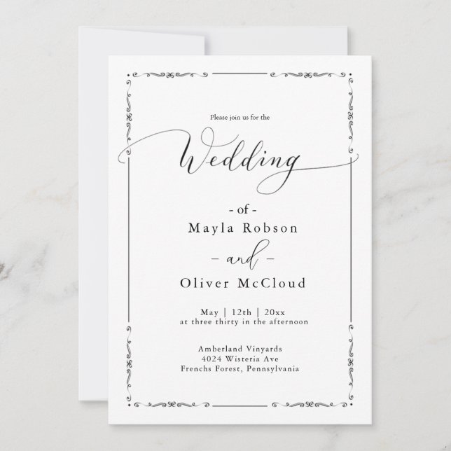 Invitation Simple Écriture Calligraphique Mariage  (Devant)