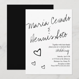 Invitation Simple écriture de mariage à coeurs flottants