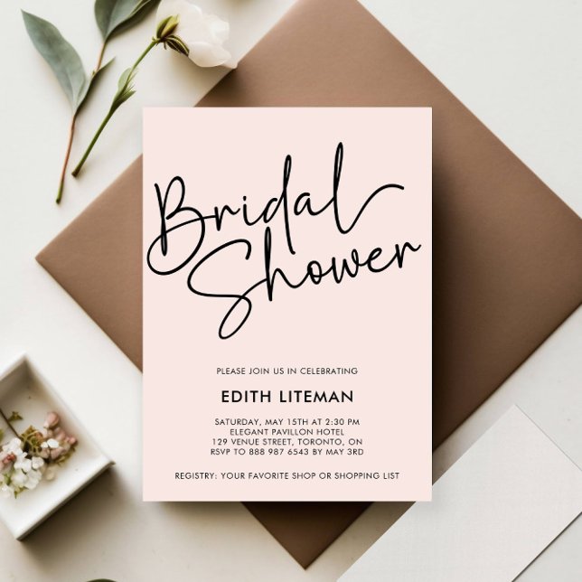 Invitation Simple écriture manuscrite Script élégant rose nup (HANDWRITTEN CALLIGRAPHY SCRIPT MODER BRIDAL SHOWER PARTY INVITATION BLACK AND BLUSH PINK)