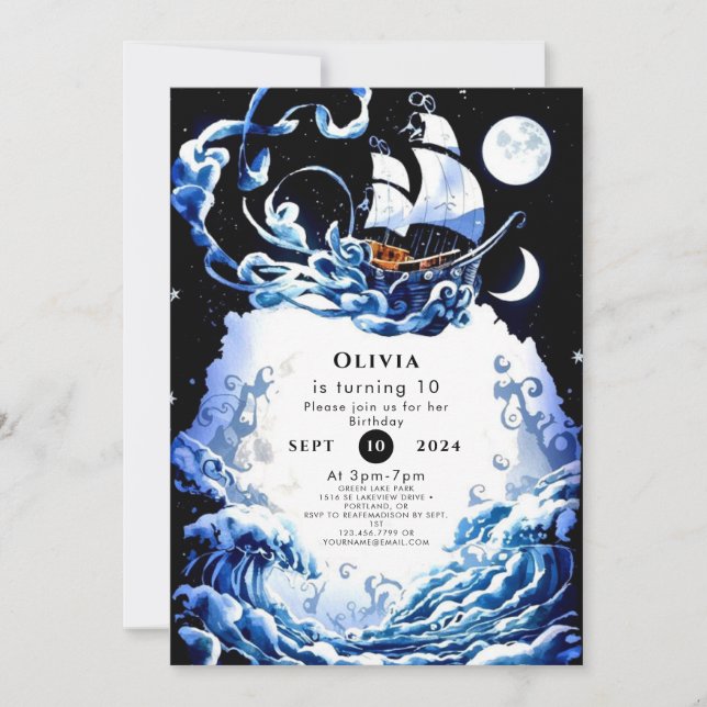 Invitation Simple Editable Aventure Pirate Anniversaire (Devant)