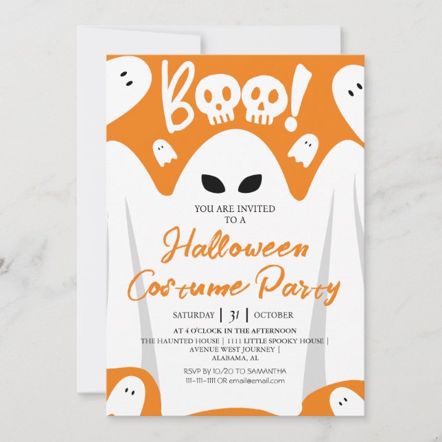 Invitation Simple Éffrayant Boo Ghost Halloween Costume Party (Devant)