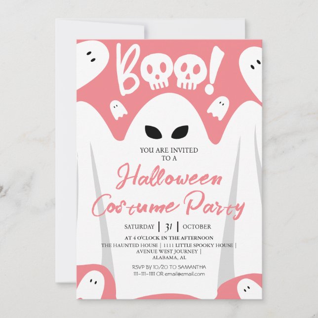 Invitation Simple Éffrayant Boo Ghost Halloween Costume Party (Devant)