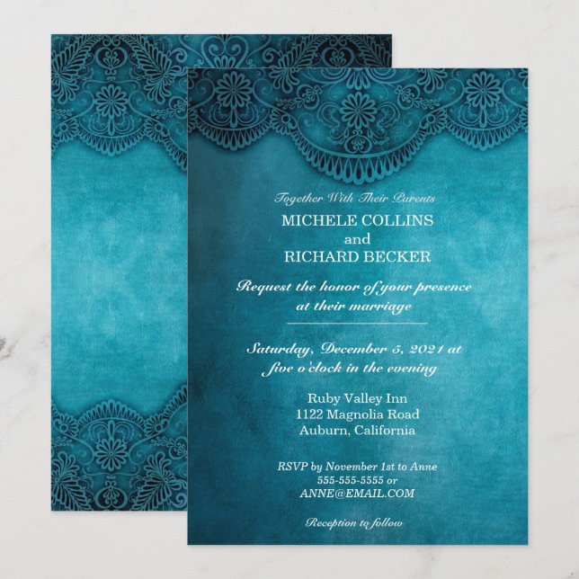 Invitation Simple Élégance Bleue de Mariage (Devant / Derrière)