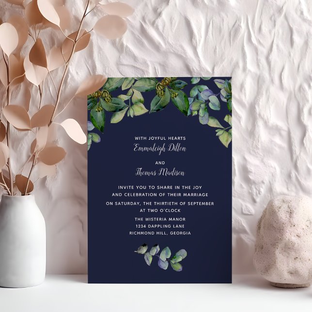 Invitation Simple Élégance de la verdure | Mariage Bleu Nuit (Créateur téléchargé)