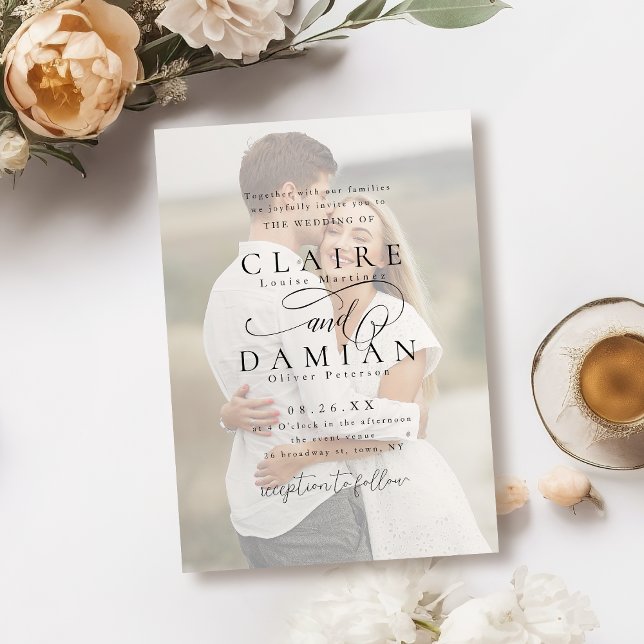 Invitation Simple Elegance Romantique Script photo mariage (Simple Elegance Romantic Script photo wedding Invitation)