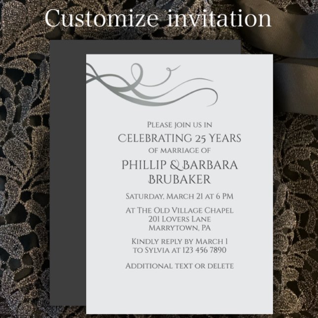 Invitation Simple Élégant 25e anniversaire de mariage  (Personalize this )