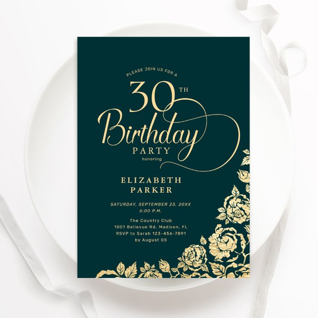Invitation Simple Elégant 30e anniversaire Emerald Green Gold (Créateur téléchargé)