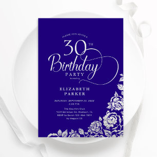 Invitation Simple Elégant 30e anniversaire violet Roses d'arg