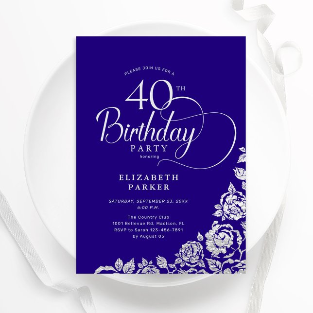 Invitation Simple élégant 40e anniversaire violet Roses d'arg (Créateur téléchargé)