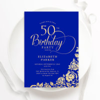 Simple élégant 50e anniversaire Royal Blue Gold Ro