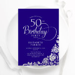 Invitation Simple élégant 50e anniversaire violet Roses d'arg<br><div class="desc">Simple et élégante invitation à la fête du 50ème anniversaire en violet et argent. Design classique avec rose, faux feuille argent et police de script de typographie. Carte invitation tendance parfaite pour une célébration anniversaire élégante. Personnalisez avec vos propres détails. Peut être customisé à n'importe quel âge. Invitations Zazzle imprimées...</div>