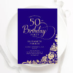 Invitation Simple élégant 50e anniversaire violet Roses d'or<br><div class="desc">Simple et élégante invitation à la fête du 50ème anniversaire en violet et or. Design classique avec rose, faux feuille d'or et police de script de typographie. Carte invitation tendance parfaite pour une célébration anniversaire élégante. Personnalisez avec vos propres détails. Peut être customisé à n'importe quel âge. Invitations Zazzle imprimées...</div>
