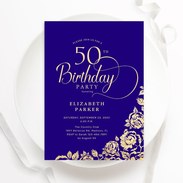 Invitation Simple élégant 50e anniversaire violet Roses d'or (Créateur téléchargé)