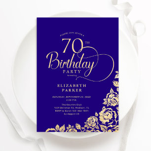 Invitation Simple Elégant 70e anniversaire Roses d'or violet