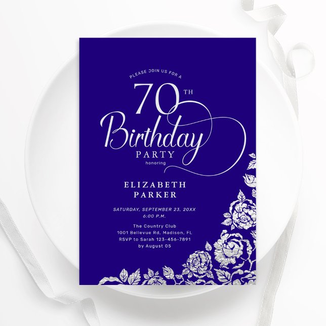 Invitation Simple élégant 70e anniversaire violet Roses d'arg (Créateur téléchargé)