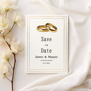 Invitation Simple élégant anneaux blancs et or Save the Date