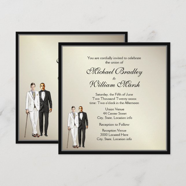 Invitation simple Elegant Antique Gold Wedding (Devant / Derrière)