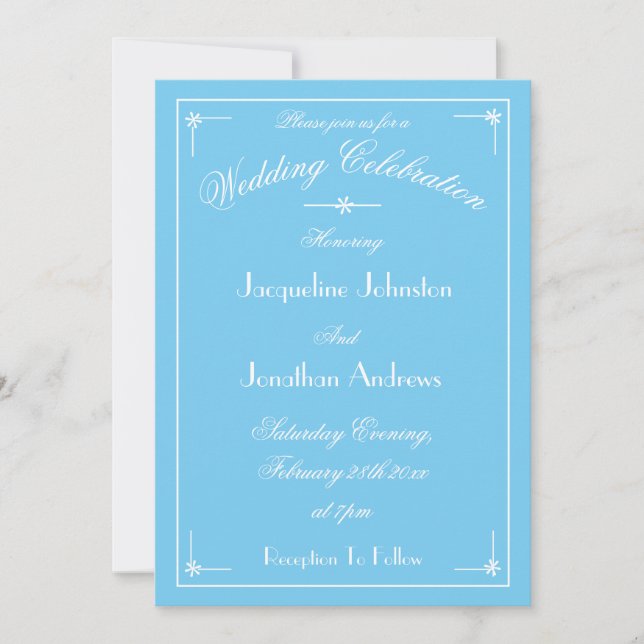 Invitation Simple Elegant Aqua Blue & White Fancy Script (Devant)