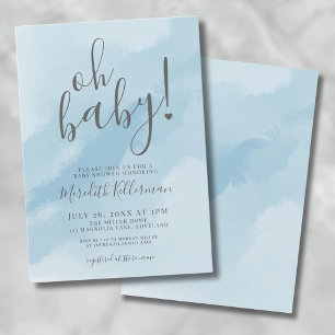 Invitation Simple Élégant Aquarelle Bleue Oh Bébé Shower