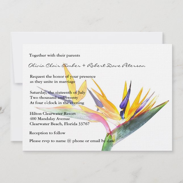Invitation Simple Elegant Bird of Paradise Floral Mariage (Devant)