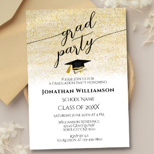 Invitation Simple Elegant Black Gold Script Graduation Party