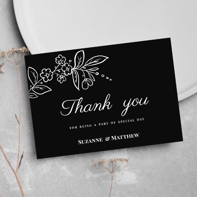 Invitation Simple elegant black white floral Thank You (Simple elegant black white floral Thank )