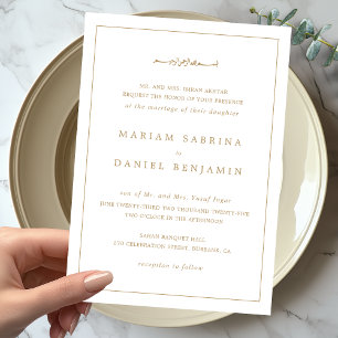 Invitation Simple Elegant Blanc & Gold Frontière Mariage isla