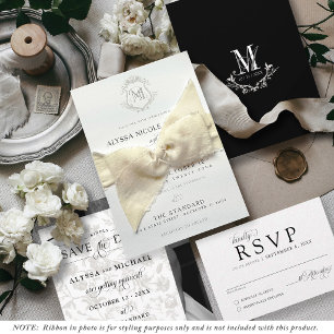 Invitation Simple Élégant Blason Vintage Mariage Noir & Blanc