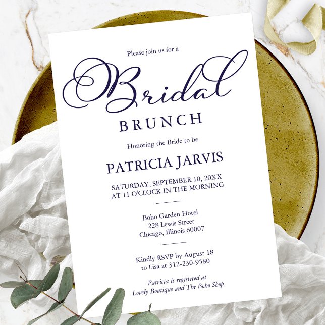 Invitation Simple Élégant Bleu Marine Écriture Brunch de Mari (Créateur téléchargé)