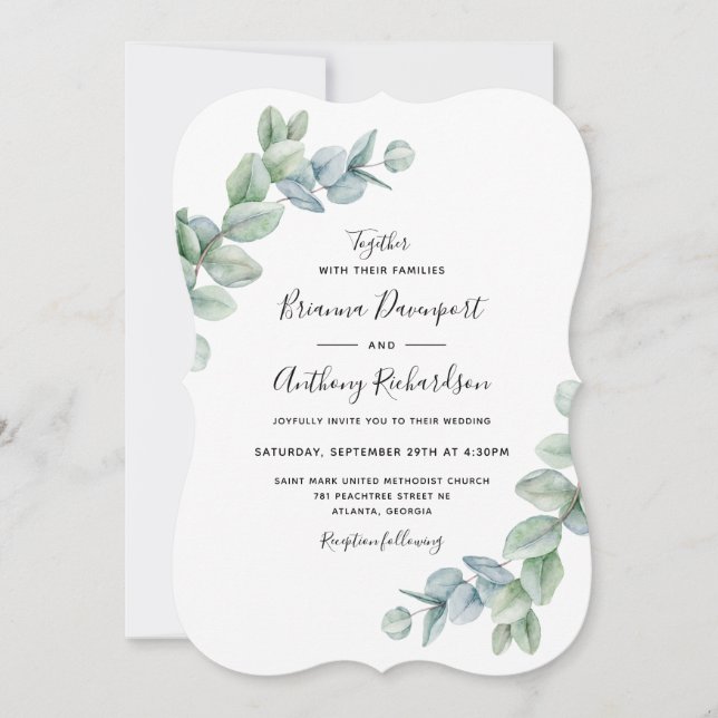 Invitation Simple Elegant Boho Eucalyptus Mariage de verdure (Devant)