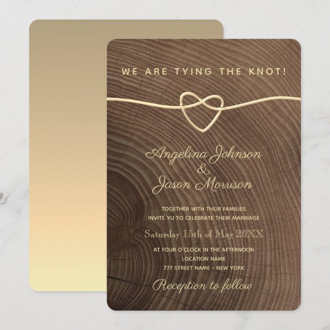 Invitation Simple Élégant Bois Mariage (Devant / Derrière)