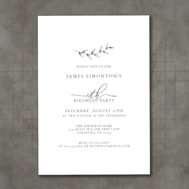 Invitation Simple Elégant Botanique 18ème anniversaire (Créateur téléchargé)