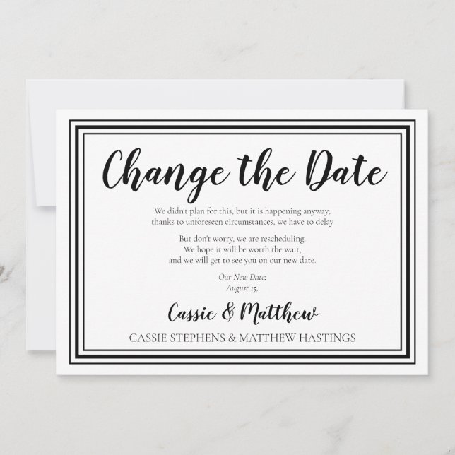 Invitation Simple Élégant BW Mariage Changer la Date (Devant)