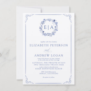 Invitation Simple Élégant Calligraphie Couronne Florale Maria
